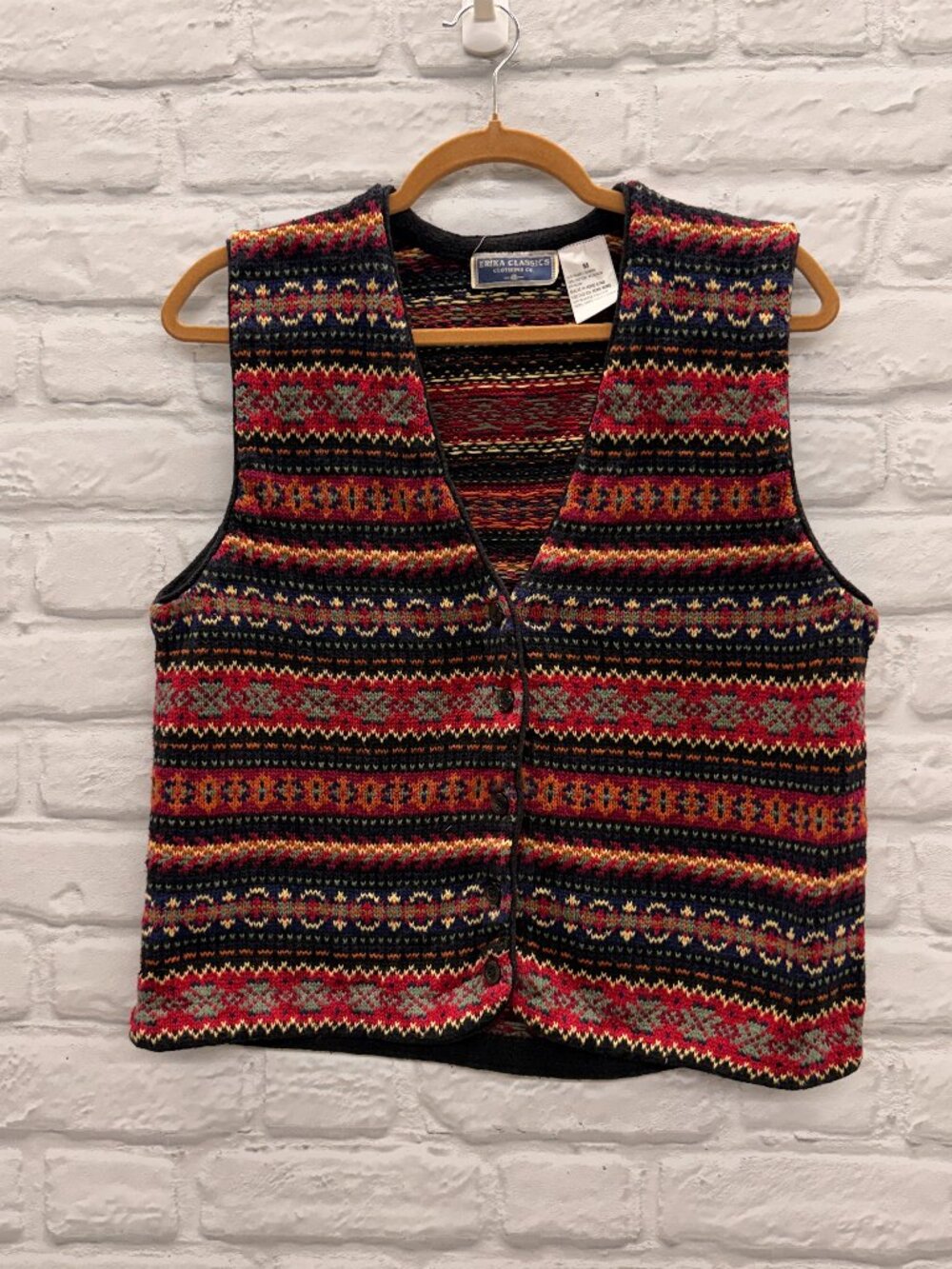 Vintage Erika Classics Fair Isle Knit Sweater Vest Multi-Color Size M